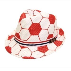 Red and White Kids Soccer Fedora Hat